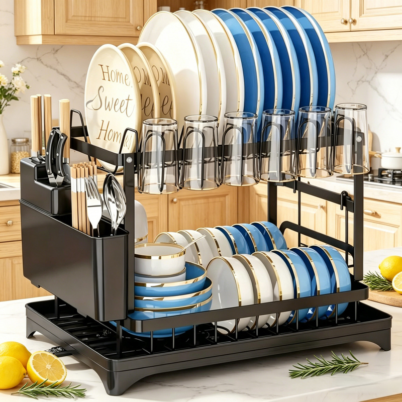 Kitchen Appliances Storage - Metall-Geschirrtrockner mit 2 Ebenen und Abtropfschale