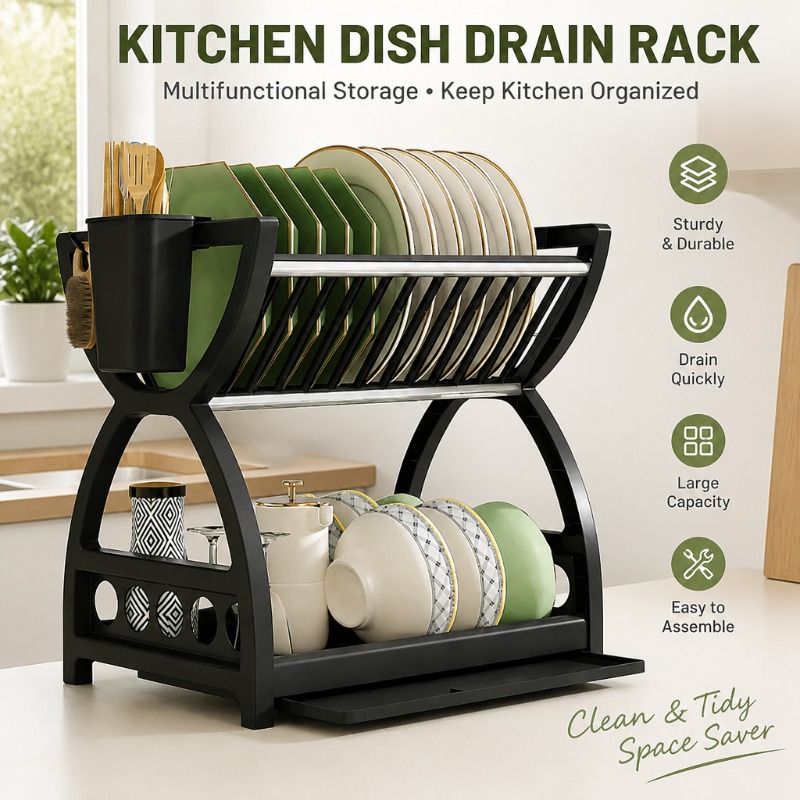 Kitchen Appliances Storage - 2-stufiger Geschirr-Abtropfständer Küchen-Organizer Schüssel- und Teller-Aufbewahrung